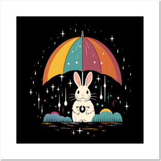 Arctic Hare Rainy Day With Umbrella Posters and Art